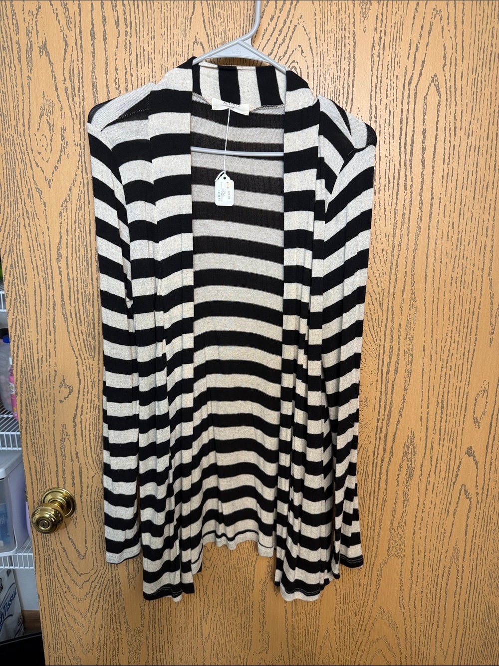 Alya Black and Cream Striped Open-Front Cardigan
